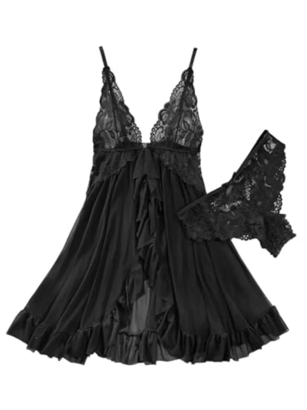 BRAND NEW Sexy Open Front Closure Floral Lace Mesh Sheer Babydoll Lingerie Dress